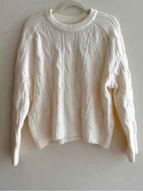Abercrombie & Fitch Madeline Cotton-Blend Crewneck Sweater, Cream, Large, NWT